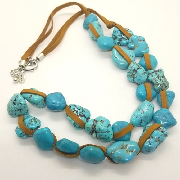Chico's Southwestern Turquoise & Suede Necklace - Picture 3 of 7